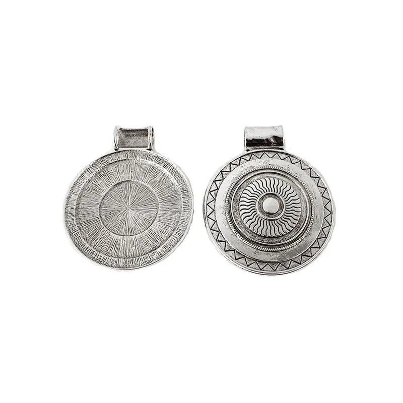 3Pcs Tibetan Silver Large Round Charms Boho Medallion Carved Wave Pendant For DIY Jewelry Necklace Making Findings