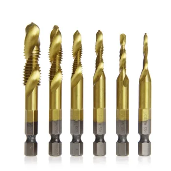 

6 Pcs/Set HSS4241 Titanium Coated Drill Bits Hex Shank Spiral Tap M3-M10