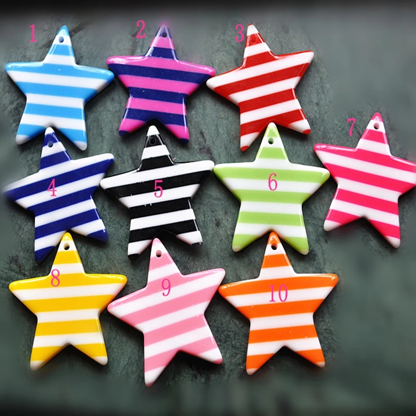 

Resin with hole Crafts For DIY Decoration10pcs Mixed 33mm Popular And Cute Flat Back Resin Stripe Star Pendant