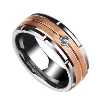 Mens 8mm Rose Gold Plating Brushed Finished with White CZ Stone 1