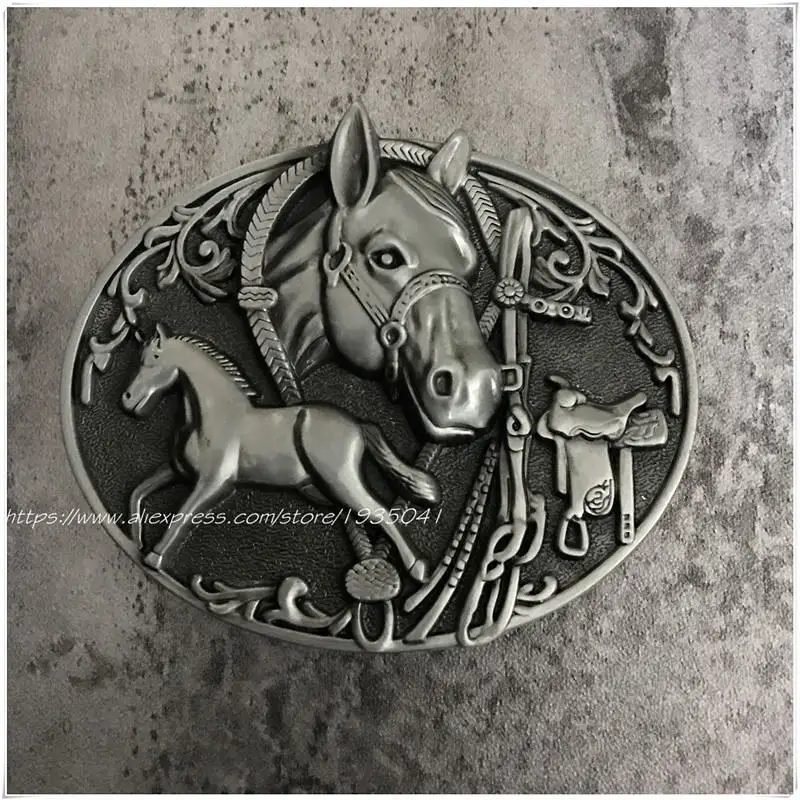 Good Quality Oval Silver Metal Belt Buckle Cowboy Horse buckles Fit 4cm