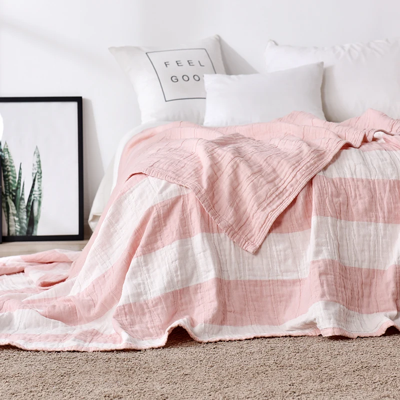 Beroyal Brand 100 Cotton Bed Cover Blankets for Beds Muslin Stripe