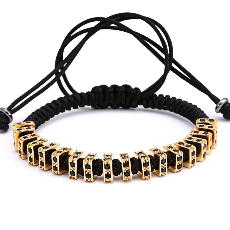 

Magic Fish High Grade Jewelry 7mm Round Beads square Micro inlay zircon Braided Macrame Bangle Bracelet Men Woman