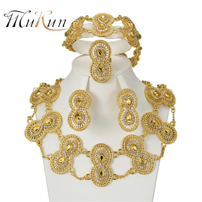 

MUKUN wholesale Glamour fashion women Dubai gold jewelry Nigeria wedding African bead crystal Jewelry suit Party accessories