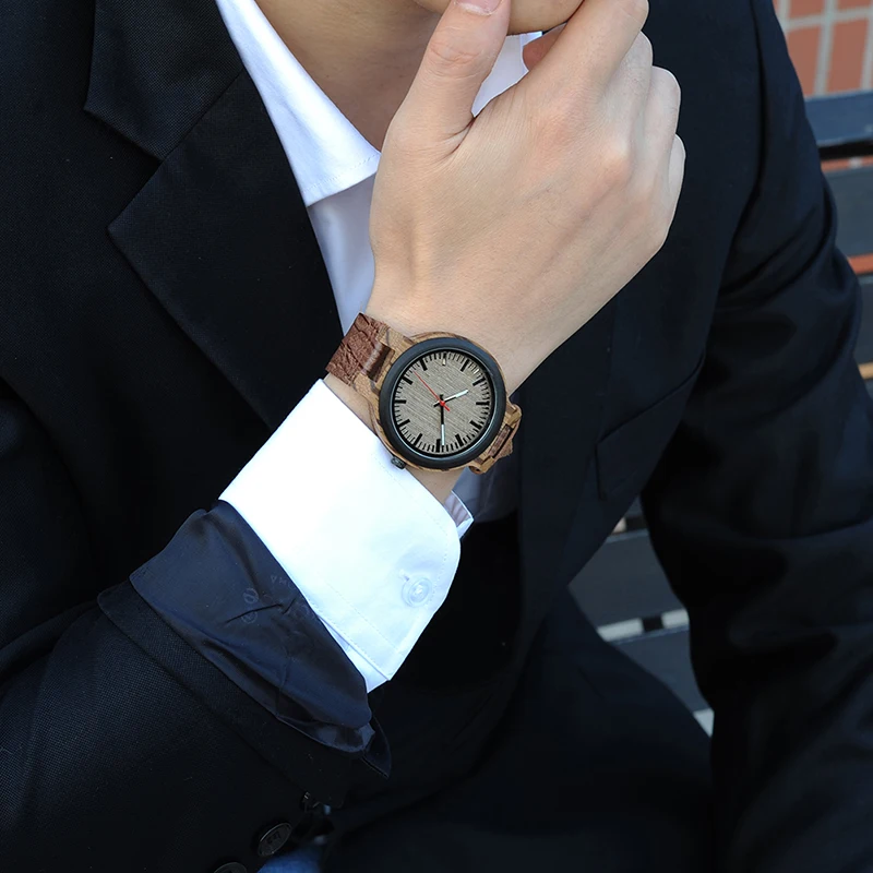 BOBO BIRD P30 Wooden Watches for Men Women Minimalist Quartz Wristwatch with Leather Strap Personalized