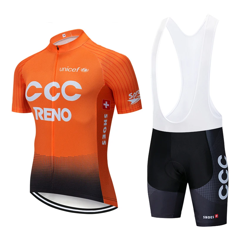 

New 2019 Orange Cycling team CCC jersey 12D pad Bike shorts set quick dry Ropa Ciclismo Mens pro BICYCLING Maillot Culotte wear
