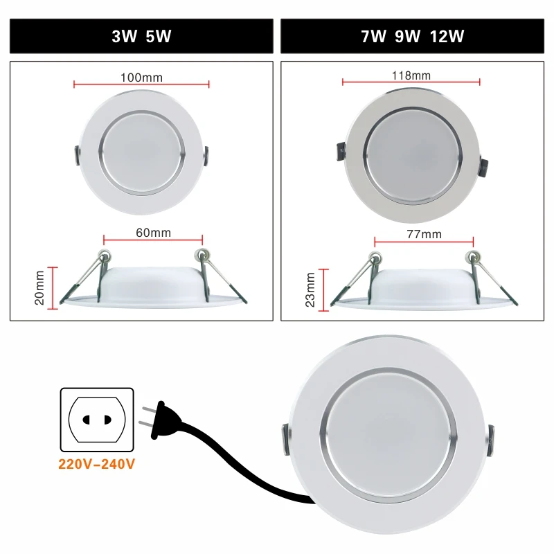 4 шт. светодиодный светильник, 3 Вт, 5 Вт, 7 Вт, 9 Вт, 12 Вт, встраиваемый круглый светодиодный светильник, 220 В, 230 В, 240 в, внутреннее освещение, теплый белый, холодный белый