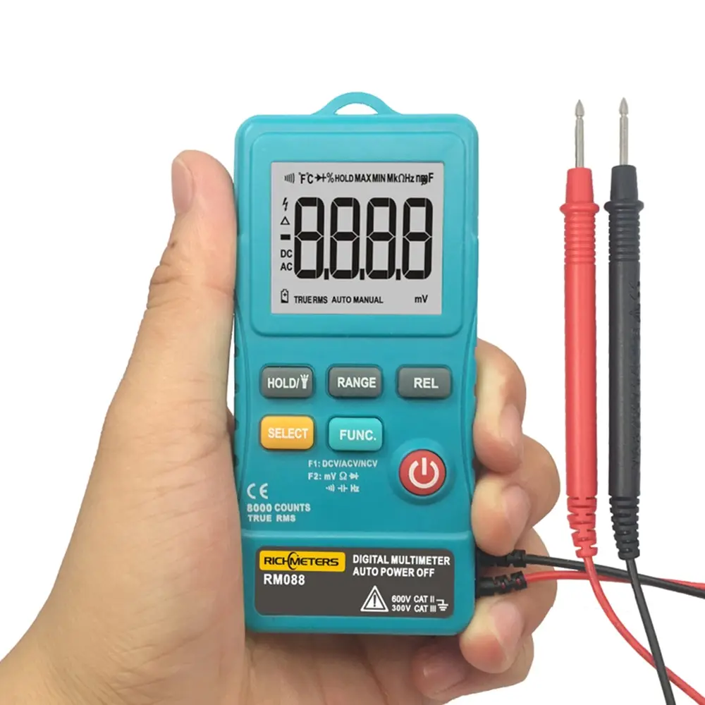 

8000 Counts Multimeter RM088 Mini Digital Multimeter Line Frequency Flash Light Pocket ACDC Voltage Ohm Meter with Buzzer