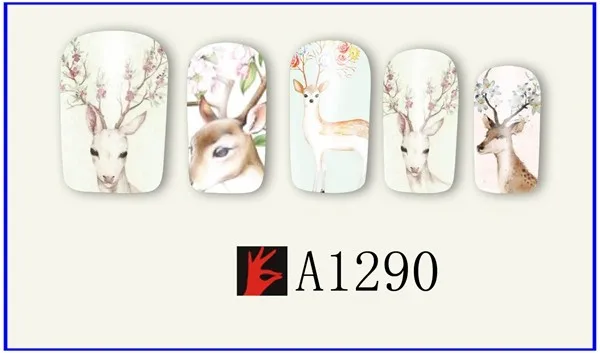 12 упак./лот переводка NAIL ART наклейки на ногти татуировки слайдера полное покрытие оленя собаки, кролика, панды, с рисунком пуделя для A1285-1296