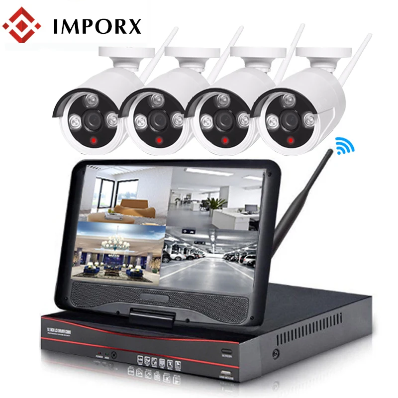 Беспроводная система видеонаблюдения IMPORX 4Ch 1080P HD NVR с 10 дюймовым ЖК-дисплеем, уличная ИК ip-камера, система безопасности, комплект видеонаблюдения, 2 ТБ HDD