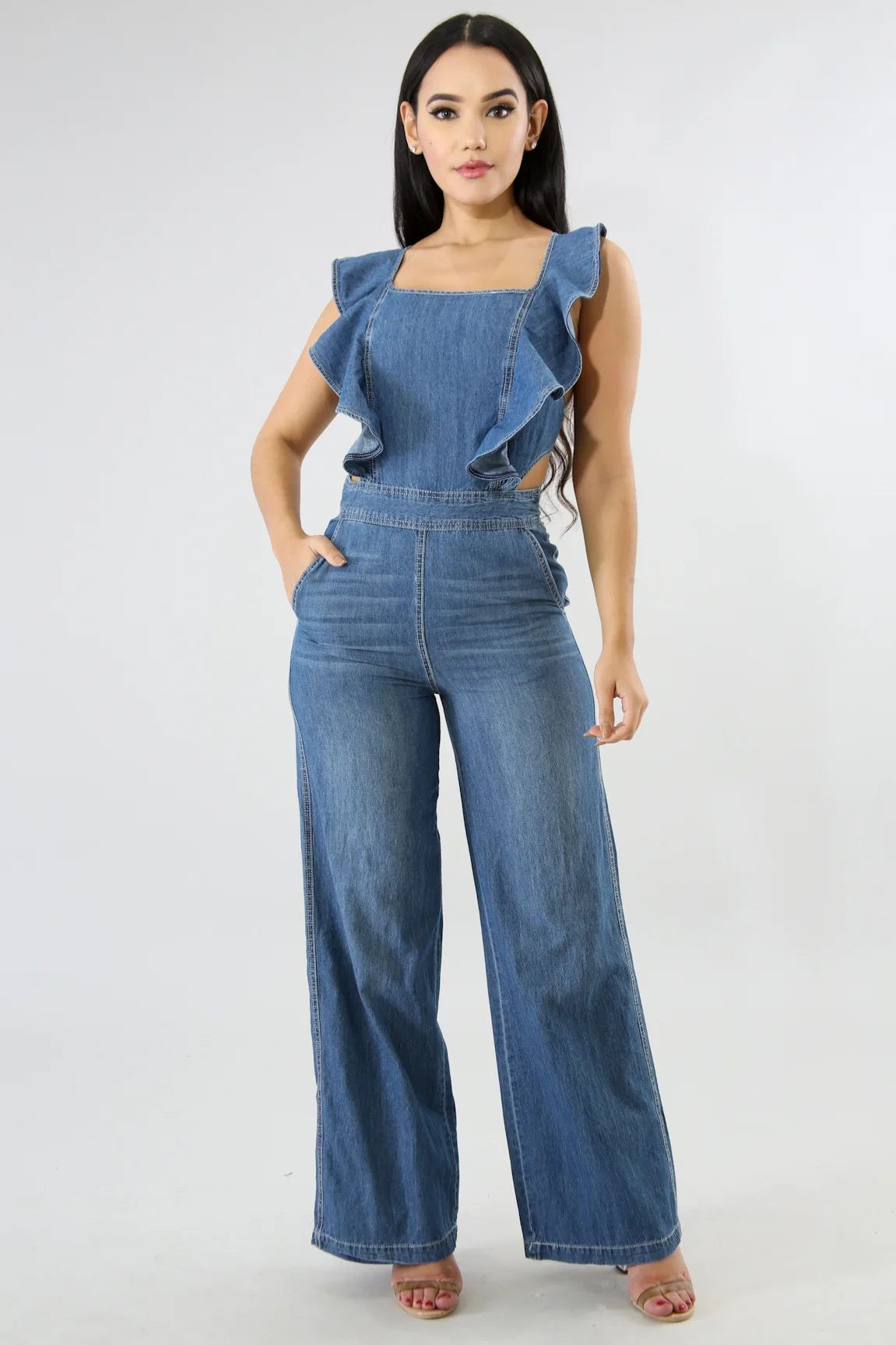 Casual Loose Women Jumpsuit Romper Backless Denim Body Women Bandage