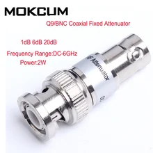 Atenuadores fixos coaxiais do conector de 2w 50ohm q9/bnc DC-6 ghz 1db 6db 20db sma jk frequência conectores fixos atenuador