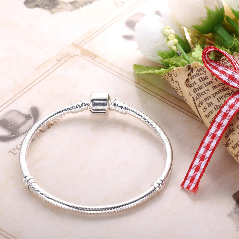 Najtaniej Moonmory 2017 europejska popularna biżuteria 925 srebrny łańcuszek żmijka łańcuszek bransoletka z zapięciem pasuje do DIY koraliki bransoletka wężowa