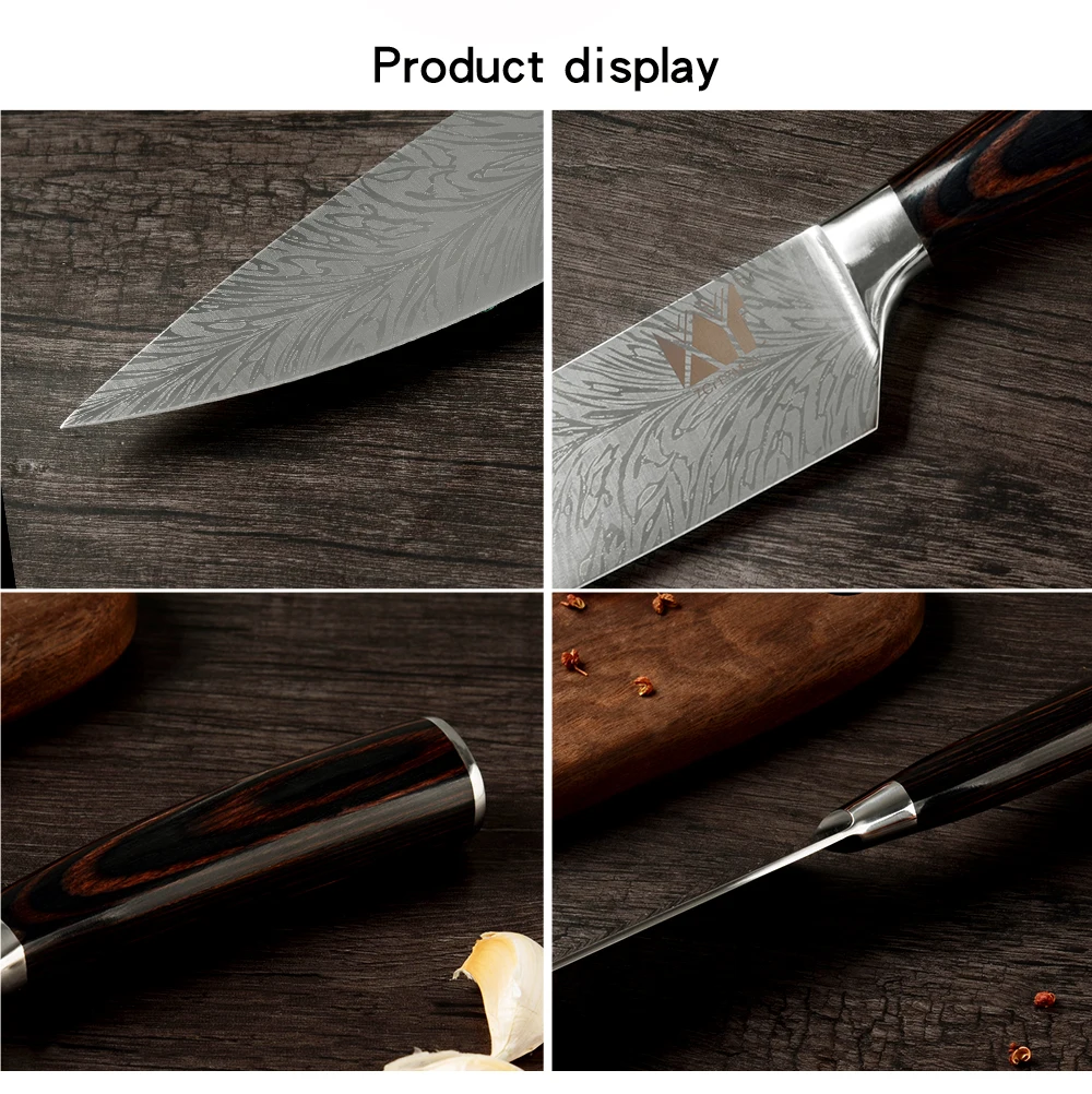 XYj высококачественный набор кухонных ножей из нержавеющей стали с держателями ножей точилка для ножей цветная деревянная ручка инструменты для фруктов, рыбы, мяса