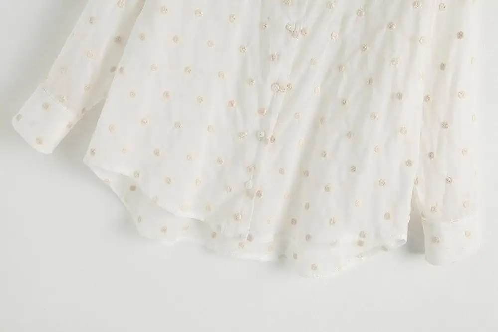  2019 za women cotton blouse turn-down embroderied polka dot shirts blouses shirts Womens Camisa Blu
