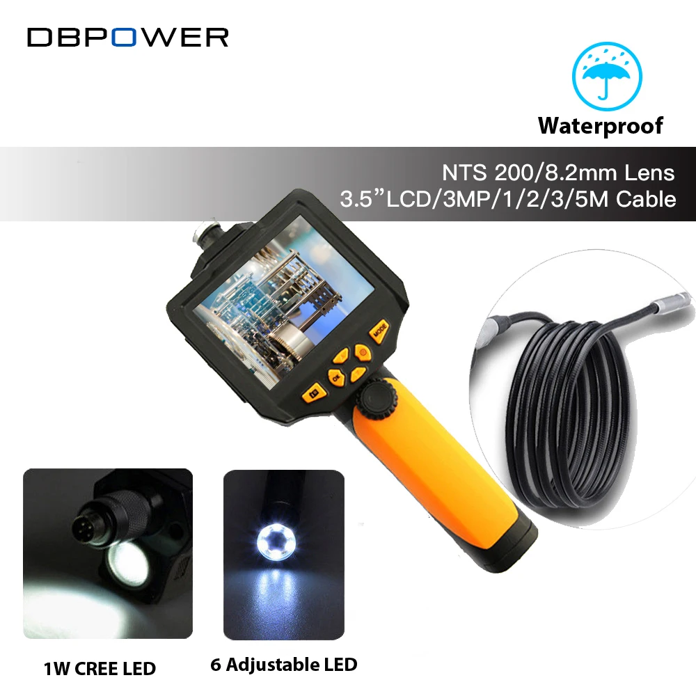 DBPOWER NTS200 3.5 LCD 3MP 720P HD Borescope USB Endoscope 8.2mm 1/2/3