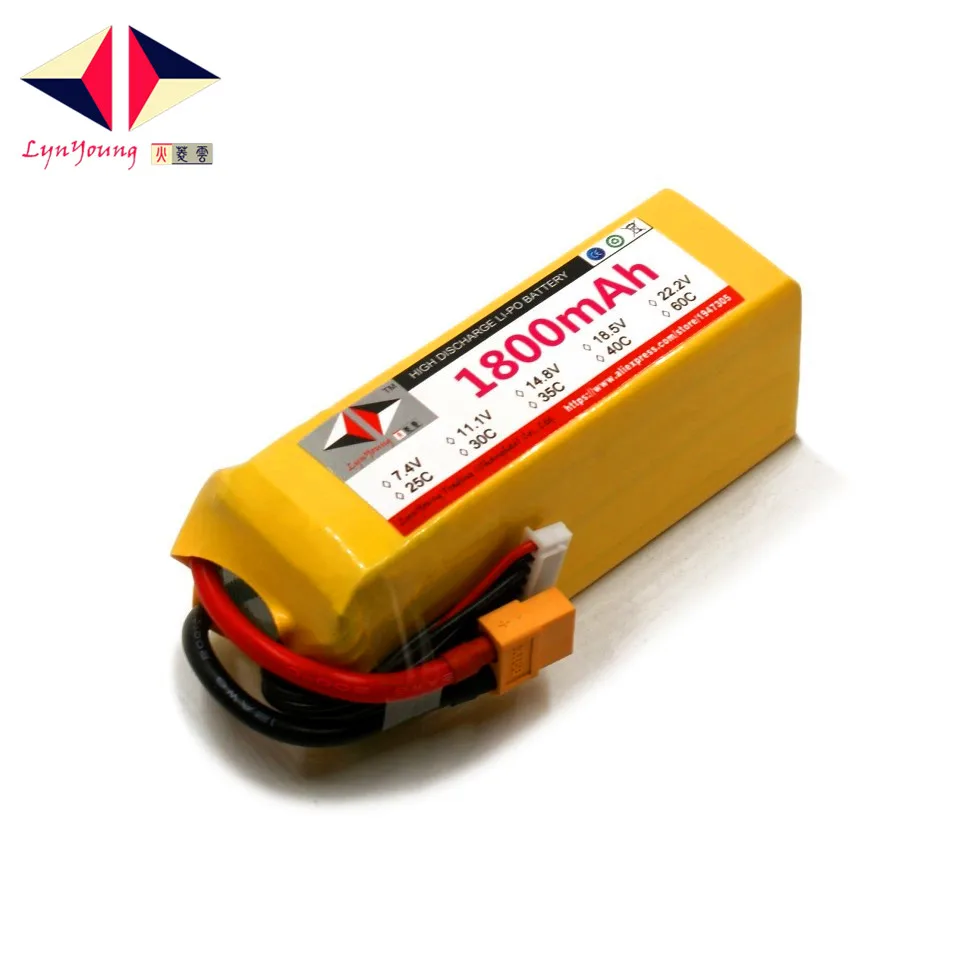 

LYNYOUNG 6S RC truck LiPo Battery 22.2V 1800mah 30C max 60c for Helicopter Quadcopter Airplane Car drone