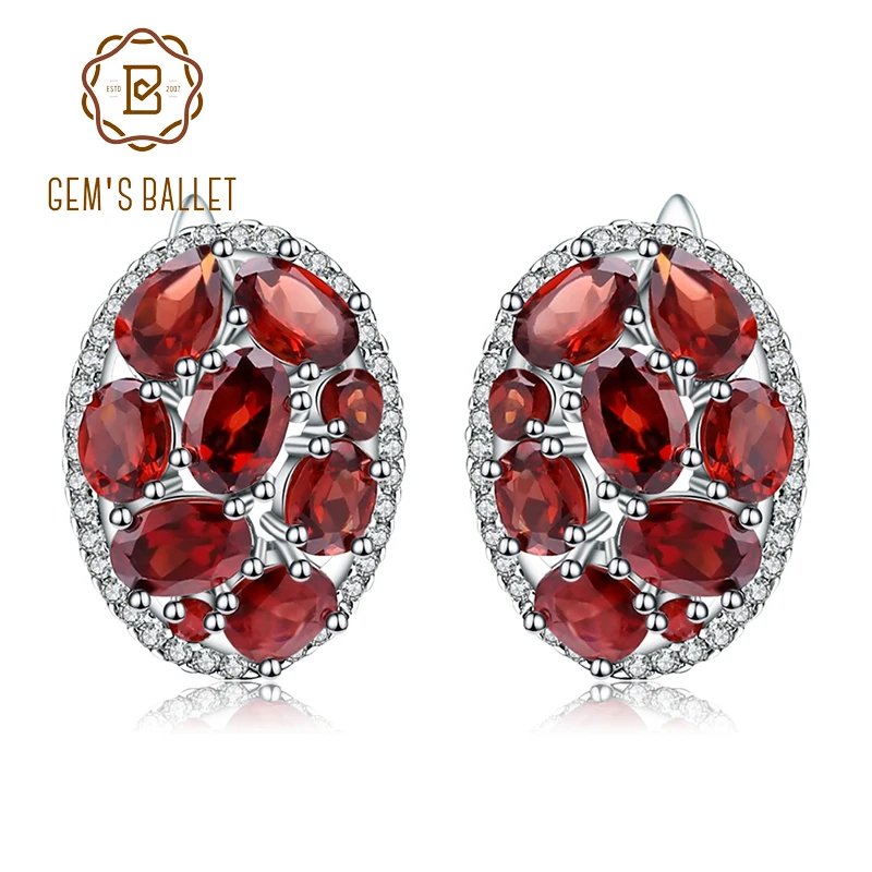 GEM'S BALLET, 7.95Ct, натуральный красный гранат, Винтажные серьги, 925 пробы, серебро, драгоценный камень, серьги-гвоздики для женщин, хорошее ювелирное изделие