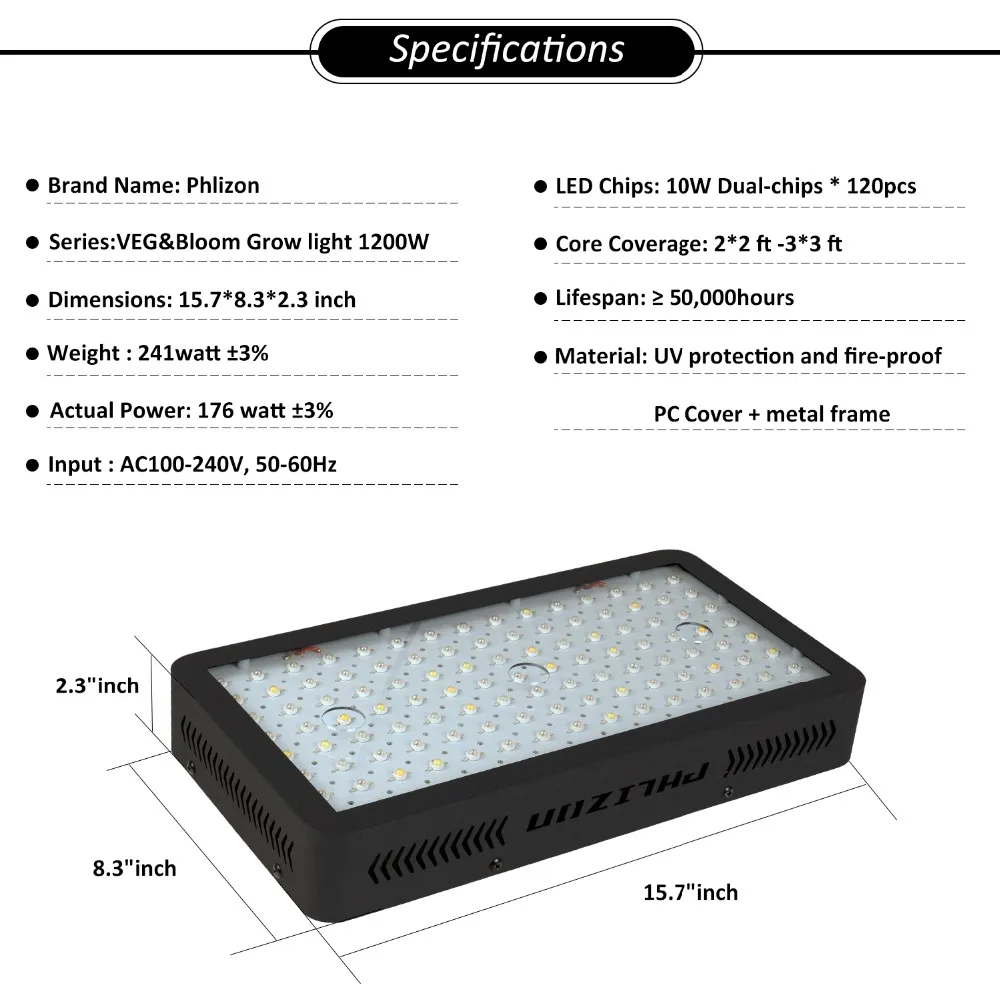 Phlizon 600 Вт 900 W 1200 W LED растущий свет для растений полный спектр двойной переключатель для комнатных цветов роста аквариум