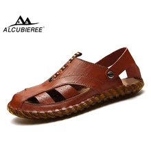 ALCUBIEREE/мужская повседневная обувь; Летние кожаные сандалии; Мужские Пляжные шлепанцы; дышащие тапочки; мужская обувь на резиновой подошве