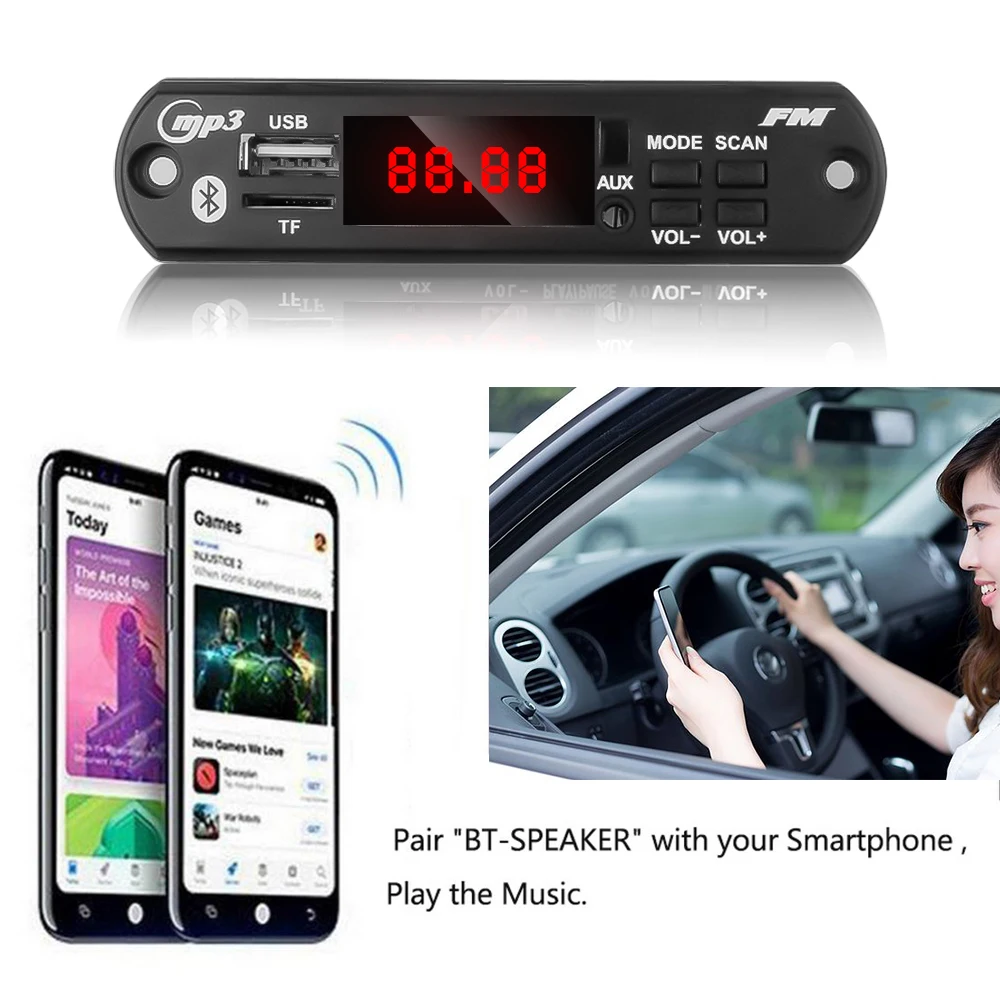 Kebidu автомобильный аудио 5 в 12 В MP3 WMA декодер плата USB TF fm-радио модуль беспроводной Bluetooth MP3-плеер цветной экран для автомобиля