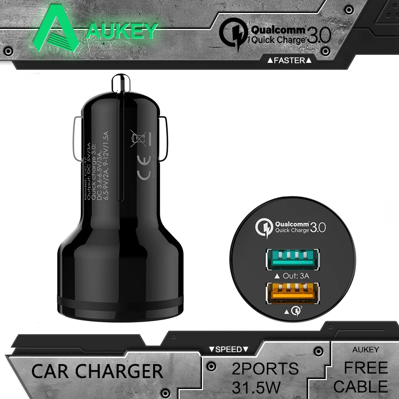 AUKEY [Qualcomm Certified] Quick Charge 3.0 QC2.0 2 Port USB Car Charger For Apple iPhone Samsung S6 5 Note LG Cell Phone Tablet
