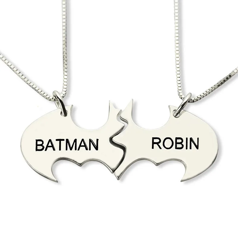 

Couple Necklace Custom Name Necklaces Sterling Silver 925 Jewelry Pair Batman Chain Superhero Pendant Best Friend BBF Collares