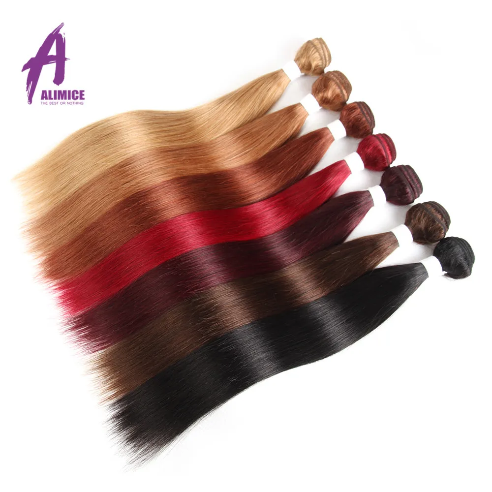 Alimice Peruvian Straight Hair Bundles Human Hair Extensions 4Bundles #1B#4#27#30#33#99Burgundy Ombre Hair 8-26inches Remy (24)