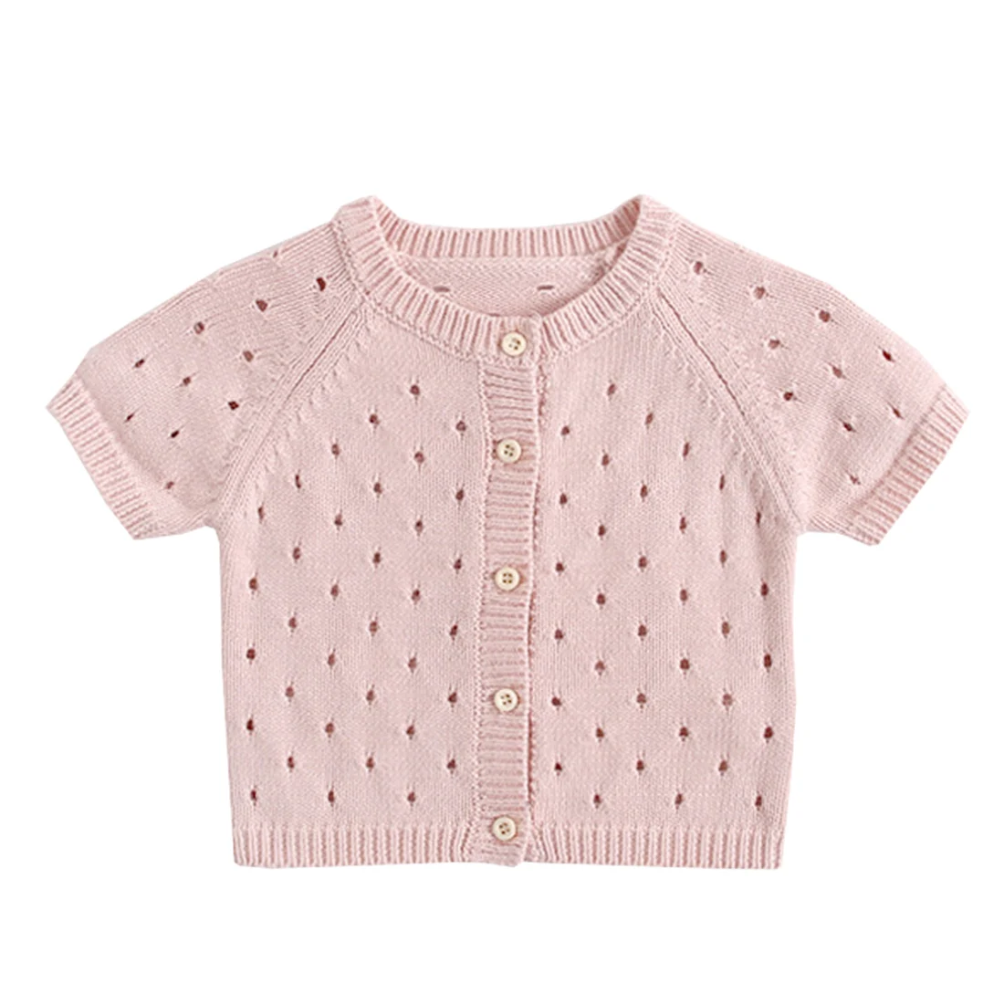 Повседневные весенне-летние новые милые однотонные свитера с короткими рукавами для маленьких девочек одежда для малышей модные детские свитера - Цвет: Розовый
