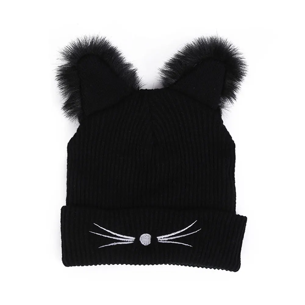 

Fashion Cat Ear Women Hat Acrylic Knitted Hat Warm Winter Hat For Women High Quality Crochet Beanie Hat Lovely Caps Crochet Fur