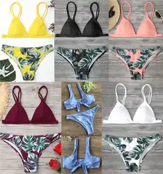 2018 летний женский цветочный комплект бикини женский треугольный комплект бикини Бандаж пуш-ап купальник купальная пляжная одежда