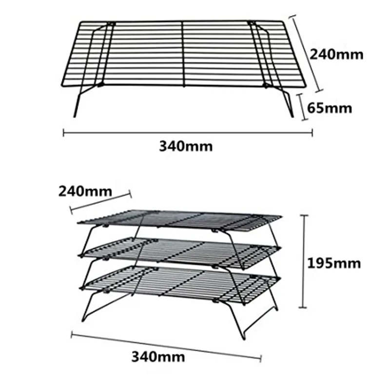 Стекируемые 3 уровня Нержавеющая сталь антипригарной охлаждающая стойка охлаждения сетки противень для печенья/Cookie/пирог/хлеб/торт Решетка для выпекания