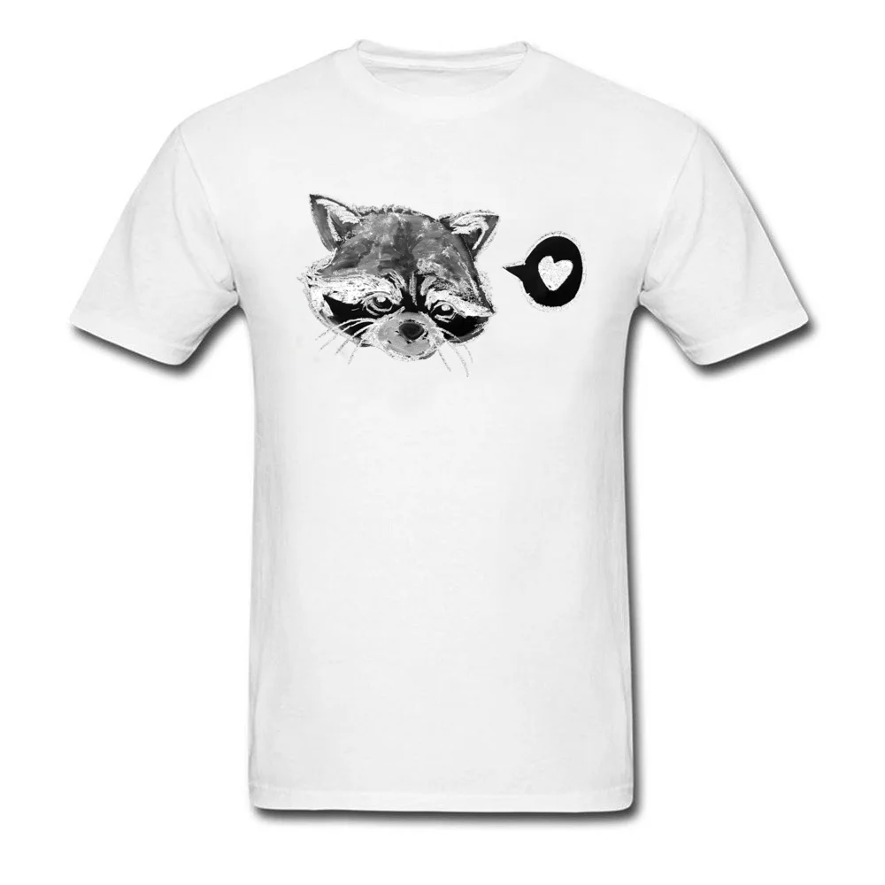 Design Racoon Love Crew Neck T Shirt April FOOL DAY Tops Tees Short Sleeve for Men Brand 100% Cotton Fabric 3D Printed T-Shirt Racoon Love white