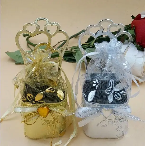 50pcs Chair Butterfly Knot Bow Diamond Wedding Favor Box