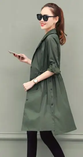 Пальто для женщин, уличная одежда, тонкое однобортное пальто для женщин, длинное темно-зеленое пальто, манто для женщин размера плюс 3XL - Цвет: Casual Dark Green