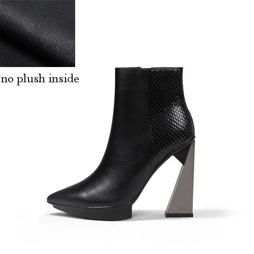 Женские ботинки из натуральной кожи с острым носком на высоком каблуке 11 см; брендовая дизайнерская женская обувь; chaussure femme de marque; HL121 muyissexi - Цвет: black no plush