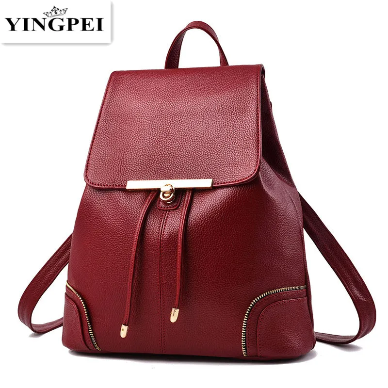 

YINGPEI Fashion Designer PU Leather Women Backpack Drawstring School Bags For Teenagers Girls Female Travel BackPacks Burgundy