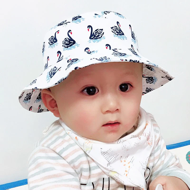 Spring Swan Print Baby Sun Hat Cotton Baby Girls Boys Summer Hat Sun