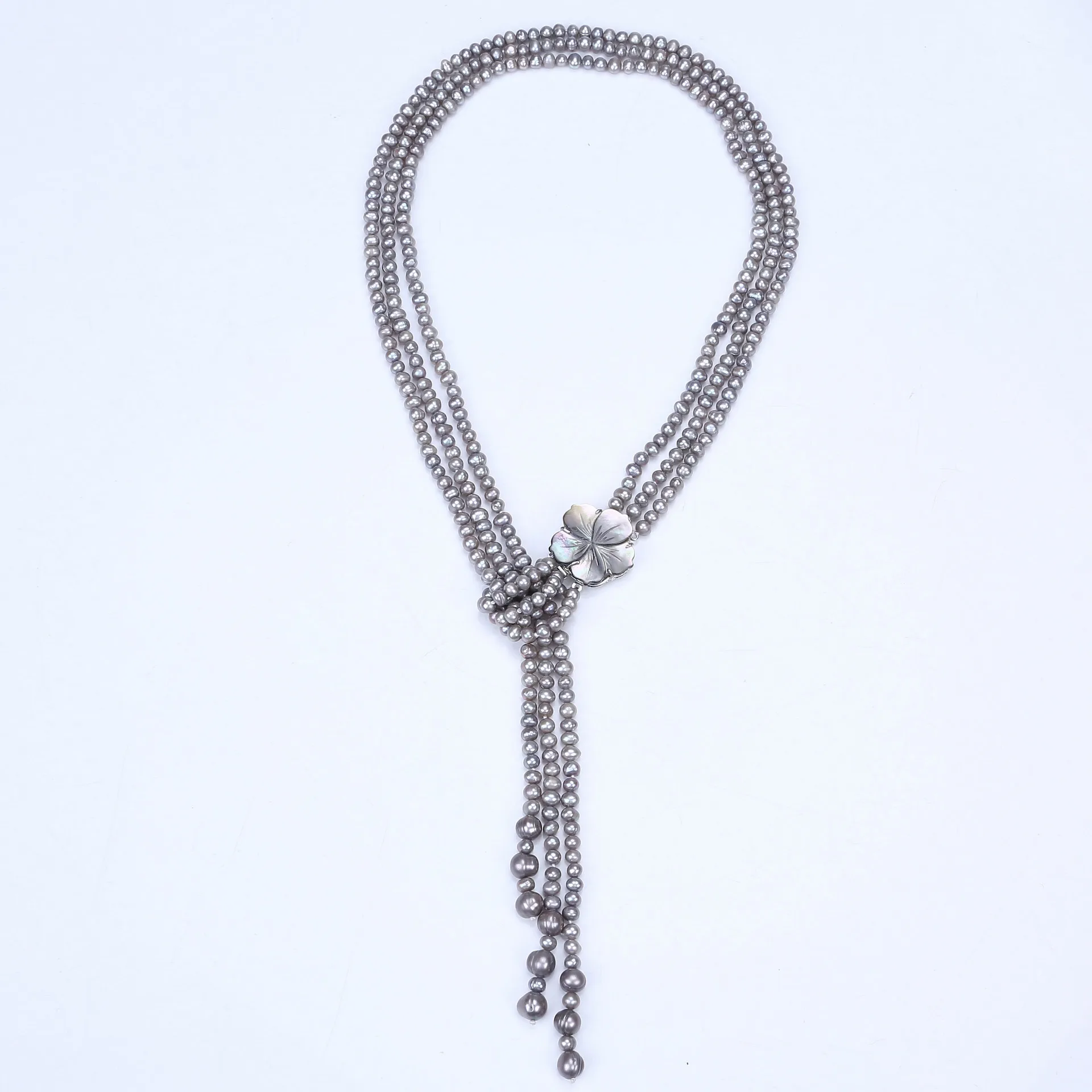 

Fashion Long Necklace Natural Pearl Necklace 3 Layers of Pearl Lariat Necklaces Female