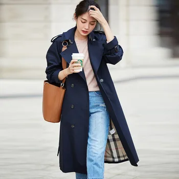 

Khaki Trench Coat for Women Fashion Fall Middle Age Women Coats Duster Coat High Quality Long Windbreaker 100% Cotton Sobretudo