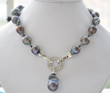 

shipping z5430 Rare 18" 20mm black baroque keshi Reborn necklace pendant