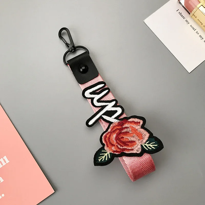 Новая мода Розовые белые цветы мобильный телефон ремешок на запястье длинный короткий брелок с лентой ремешок на шею брелок сумка орнамент- SWK
