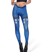 New Arrival Women Sexy Hip Leggings Trousers Blue Color Slim Stretched Yoga Fitness Tights Blue Grid Box Digital Print Pants