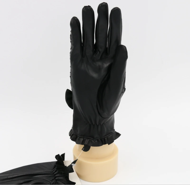 Топ Модные женские перчатки на запястье кружевные кожаные перчатки твердая натуральная кожаная отделка солнцезащитный крем для вождения без подкладки