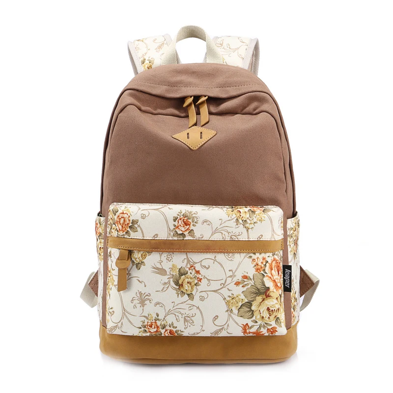 Womens Floral Backpack Rucksack School College Travel Laptop Canvas Bag Handbags