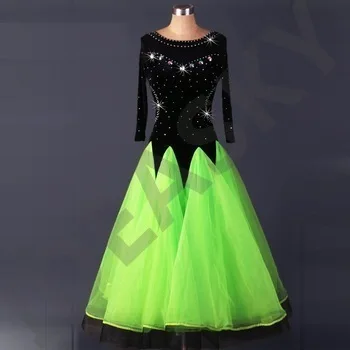 sexy ballroom dresses kids competition standard dance dress waltz flamenco tango green black competition long sleeve ladies