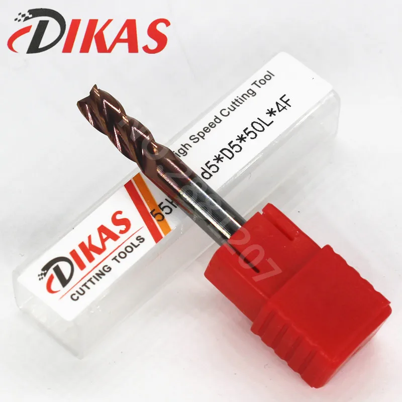 

Dikas 55HRC d5*D5*50L*4F material Carbide Square Flatted End Mill 4 flute 5mm coating nano use for High-speed milling machine