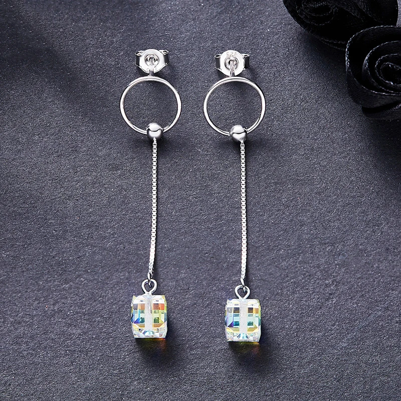 Серьги Warme Farben с кристаллами Swarovski для женщин, S925 Серебряные квадратные кубические Кристальные серьги в Корейском стиле Simpl