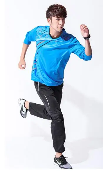 Весна/осень мужские/wo мужские костюмы для бадминтона, настольные/теннисные Спортивные Трикотажные брюки, футболка с длинными рукавами для бадминтона+ штаны, командная одежда для поезда - Цвет: MEN Blue suit