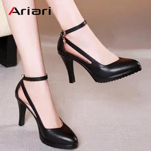 Ariari/женские туфли-лодочки на каблуке-шпильке; офисные женские туфли-лодочки; женские туфли на высоком каблуке и платформе с ремешком и пряжкой; Всесезонная кожаная обувь